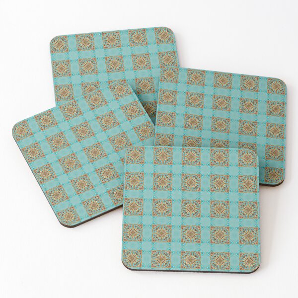 Item preview, Turquoise and Gold gemmed Kaleidoscope pattern 2 designed and sold by Swabcraft.