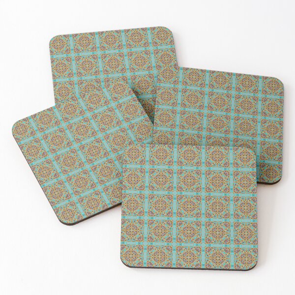 Aperçu de l'œuvre Turquoise and Gold gemmed Kaleidoscope pattern 3 créée et vendue par Swabcraft.