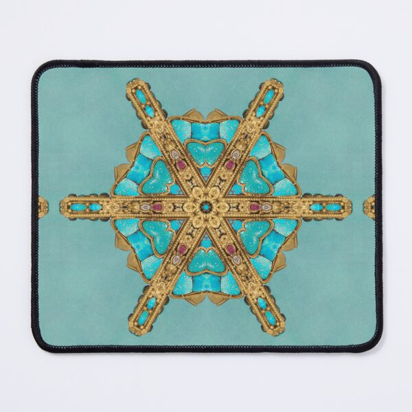 Item preview, Turquoise and Gold gemmed Kaleidoscope pattern 10 designed and sold by Swabcraft.