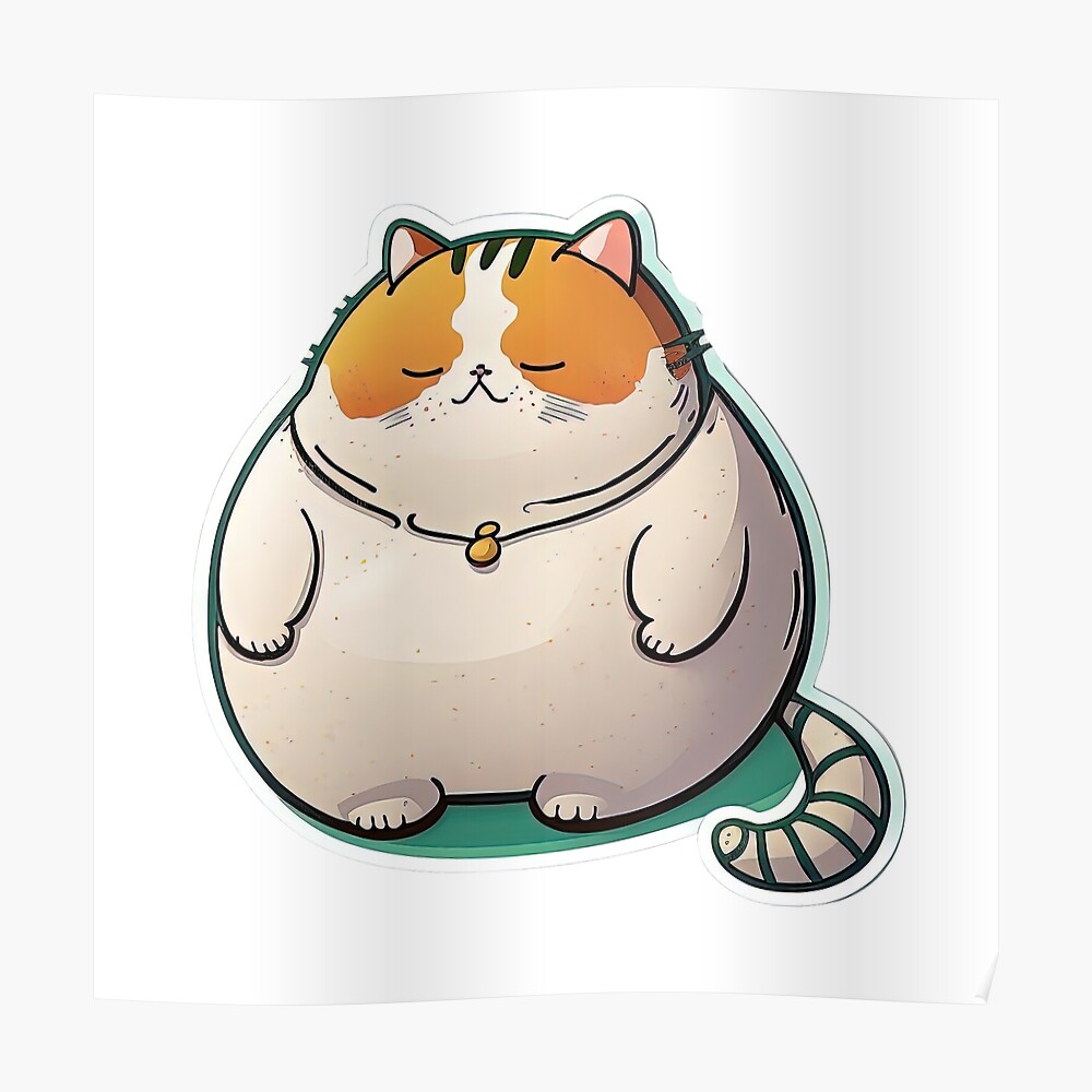 Cute Fat Cat Funny Obese Animals Cartoon Anime Style\