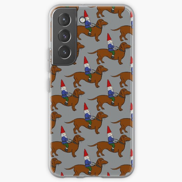 Gnome Riding a Dachshund Pattern, Gray Background Samsung Galaxy Soft Case