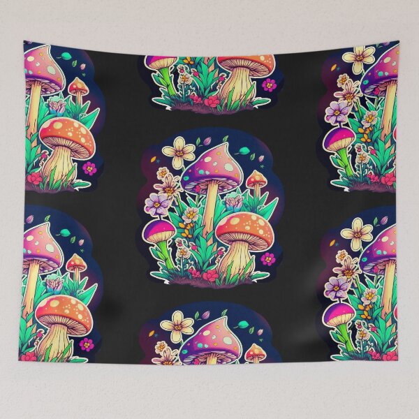 Item preview, Fantasy Mushrooms and Colorful Flowers designed and sold by ILIA ILO.
