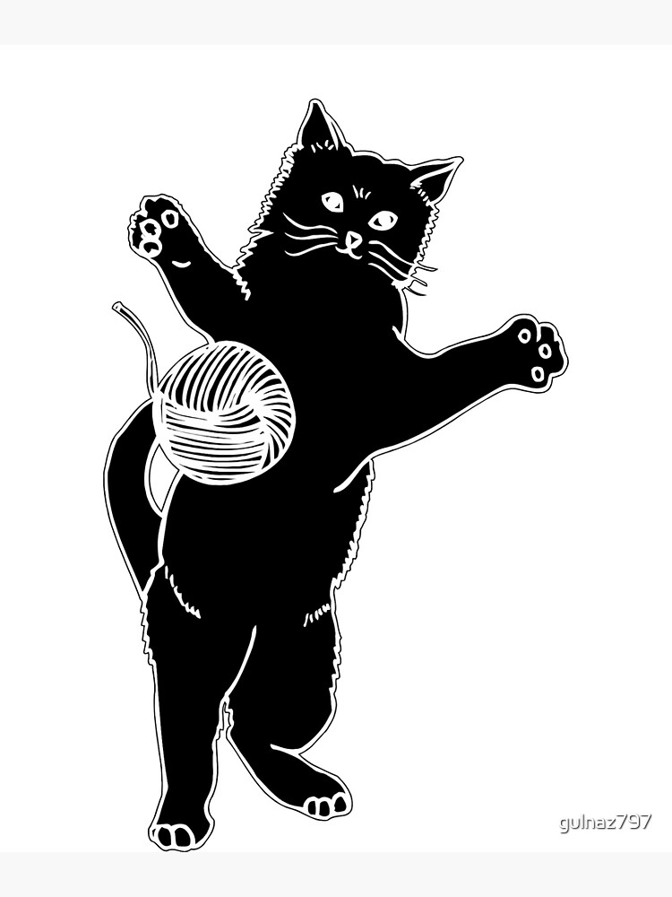 big black standing cat feline playing with a ball of string,black