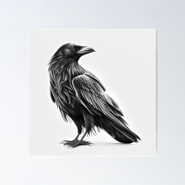 Item preview, Black and white Raven pencil drawing designed and sold by Pencil-Art.