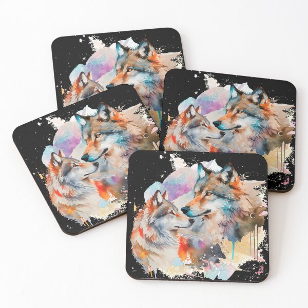 Item preview, Wolf watercolor splash design. Valentines Day Wolves. designed and sold by MamaNeeaDesigns.