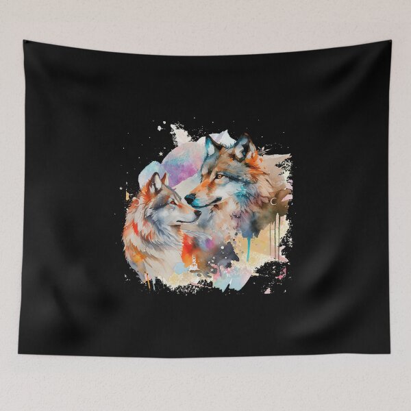 Item preview, Wolf watercolor splash design. Valentines Day Wolves. designed and sold by MamaNeeaDesigns.