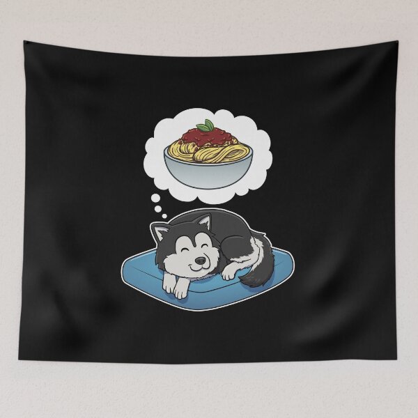 Item preview, Alaskan Malamute dreaming about Spaghetti Bolognese designed and sold by DoggieDelights.