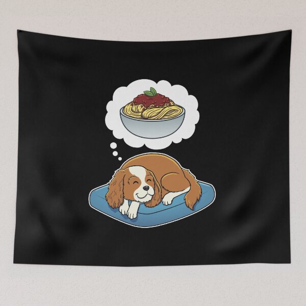 Aperçu de l'œuvre Cavalier King Charles Spaniel dreaming about Spaghetti Bolognese créée et vendue par DoggieDelights.