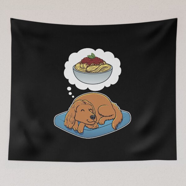 Aperçu de l'œuvre English Cocker Spaniel dreaming about Spaghetti Bolognese créée et vendue par DoggieDelights.