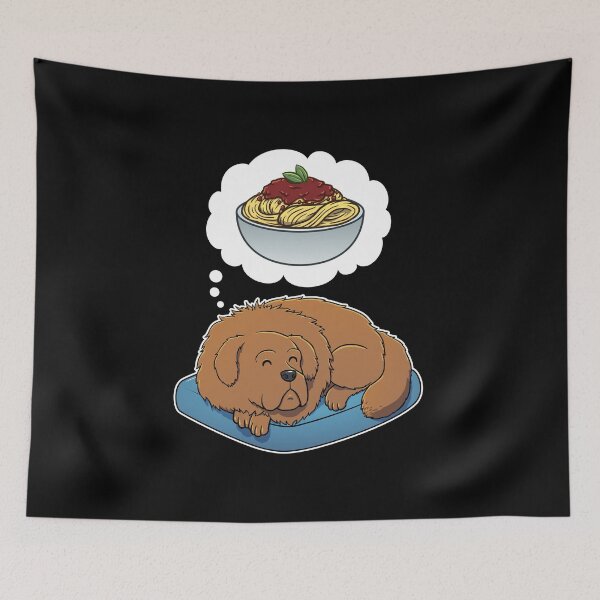 Item preview, Tibetan Mastiff dreaming about Spaghetti Bolognese designed and sold by DoggieDelights.