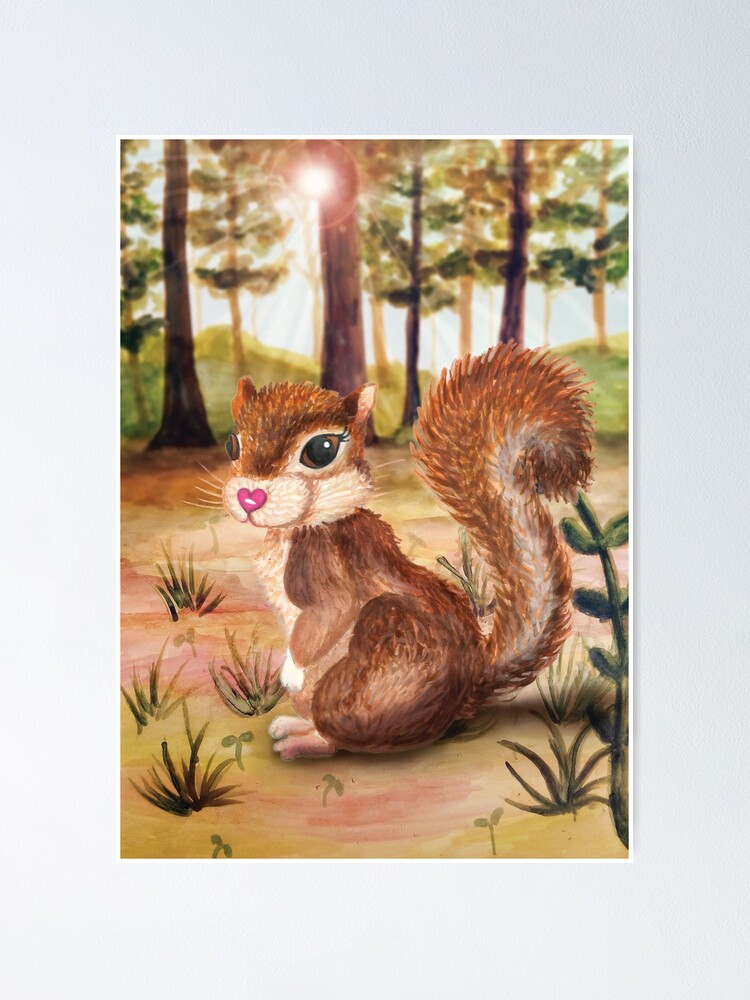 Baby Squirrel Painting - forest animals Poster for Sale by