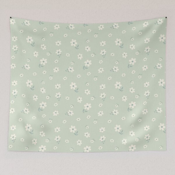 Item preview, DITSY PRAIRIE VINTAGE RETRO FLORALS AND FLOWERS SAGE GREEN CREAM PASTEL GREEN designed and sold by blomastudios.