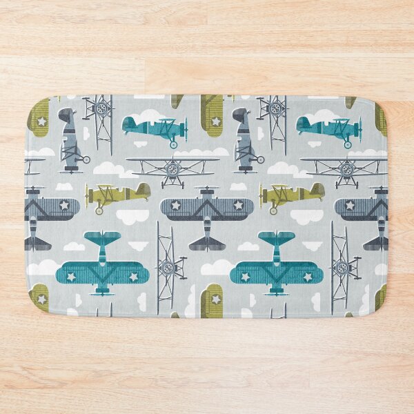 Item preview, Sky is the limit // bunny grey background hale navy bali blue split pea green and peacock blue vintage airplanes in the clouds designed and sold by SelmaCardoso.