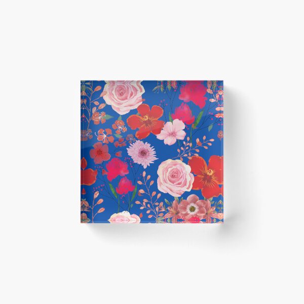 Item preview, Red and Pink Watercolour Flowers On Blue designed and sold by RiadMannan.