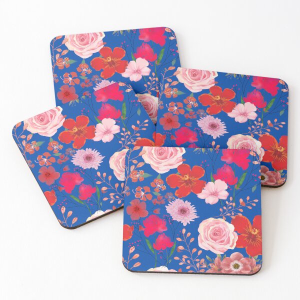 Item preview, Red and Pink Watercolour Flowers On Blue designed and sold by RiadMannan.