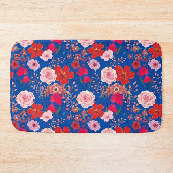 Item preview, Red and Pink Watercolour Flowers On Blue designed and sold by RiadMannan.