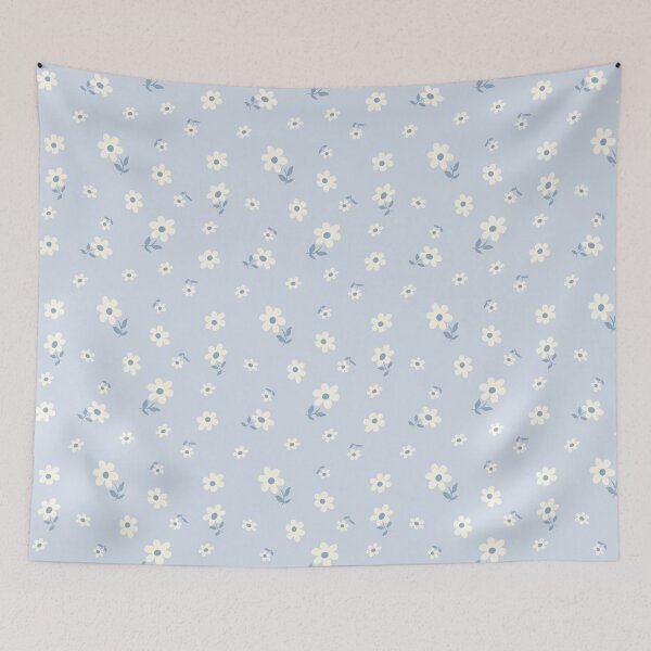 Item preview, DITSY PRAIRIE VINTAGE RETRO FLORALS AND FLOWERS PASTEL BLUE AESTHETIC CREAM BABY BLUE designed and sold by blomastudios.