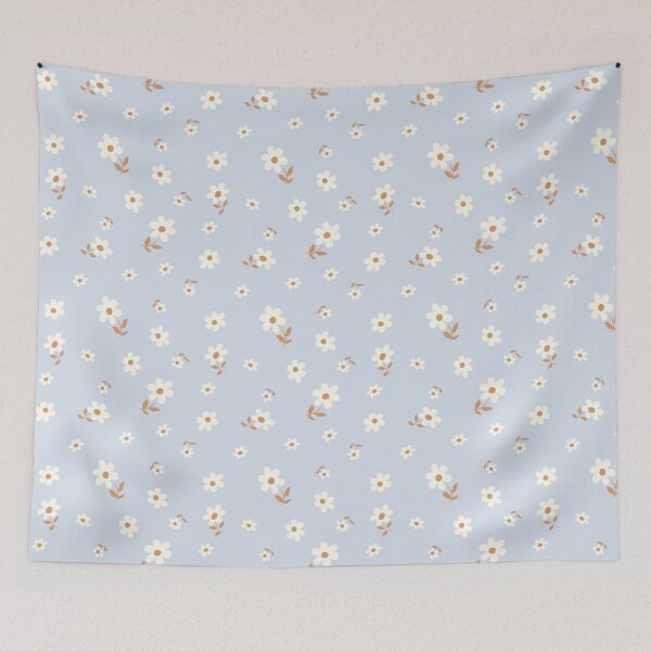 Item preview, DITSY PRAIRIE VINTAGE RETRO FLORALS AND FLOWERS PASTEL BLUE AESTHETIC CREAM BABY BLUE designed and sold by blomastudios.