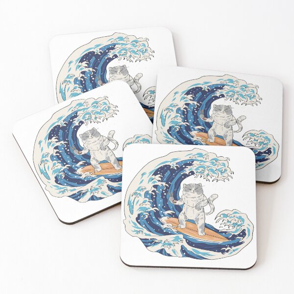 Item preview, Japanese Wave Surfing Cat with Sushi - Japan, Anime, Manga Style designed and sold by micbook.