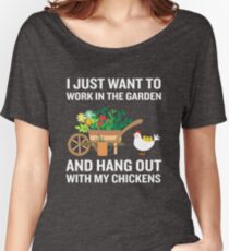 Funny Work In Garden Be With Chickens Colorful Floral Women's Relaxed Fit T-Shirt