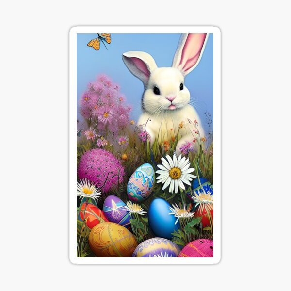 Item preview, Colorful Festive Easter Eggs Easter Bunny Spring Flowers Version 24 designed and sold by DreamingAwake1.