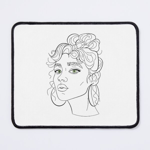 Item preview, Green eyes on a sketch of a girl with a messy bun and big earrings designed and sold by BetterTale.