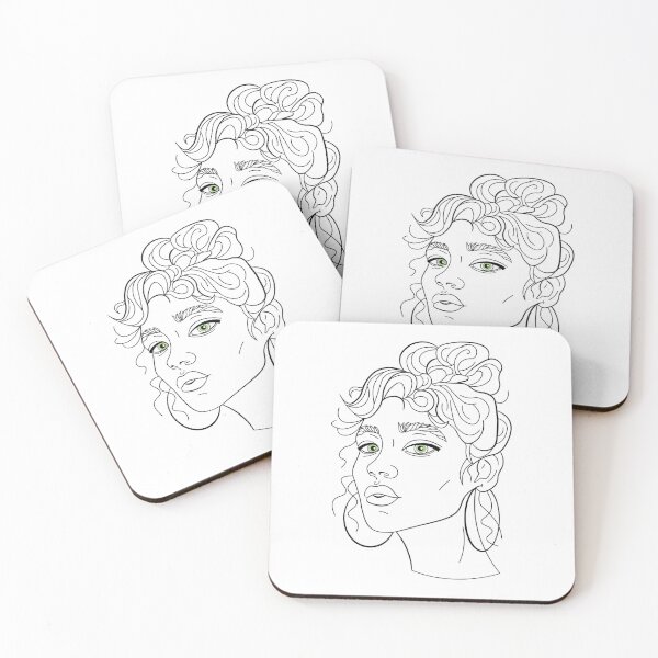 Item preview, Green eyes on a sketch of a girl with a messy bun and big earrings designed and sold by BetterTale.