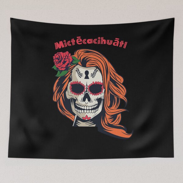 Item preview, Mictecacihuatl - Orange Mexican Skeleton with hat and flowers designed and sold by ElLocoMus.