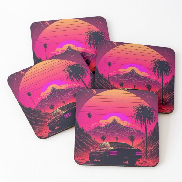 Item preview, 80s Stylized Car Parked Before Synthwave Sun  designed and sold by Nightarcade.
