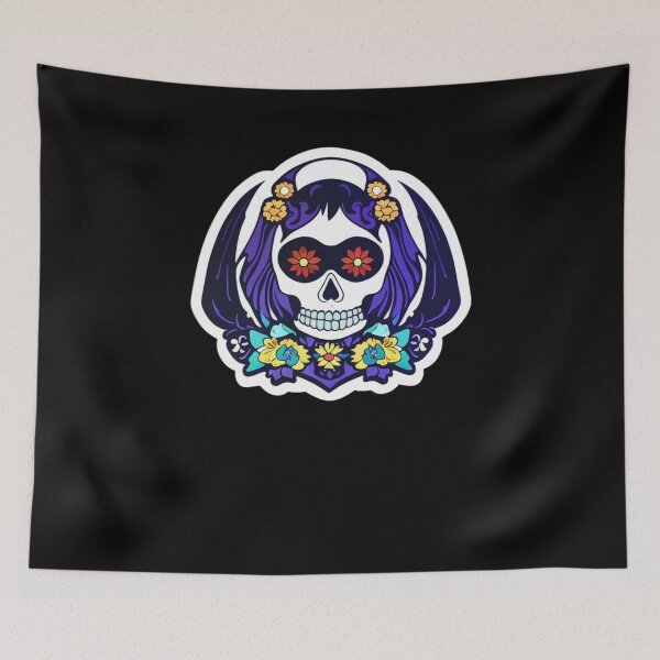 Item preview, Mictecacihuatl - Purple Flower Skull designed and sold by ElLocoMus.