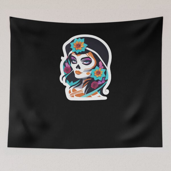 Item preview, Mictecacihuatl - Flower Girl Skull with hat designed and sold by ElLocoMus.