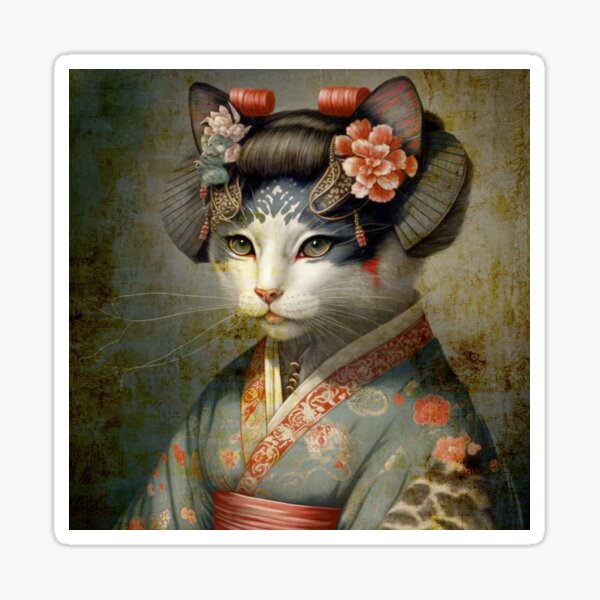 Geisha cat" Sticker Sale by CatCoconut-Art | Redbubble