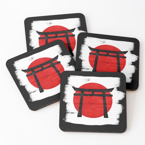 Item preview, Black Painted Rough Japanese Gate red sun and white background, Japanese Torii Gate designed and sold by RiciPaneto.