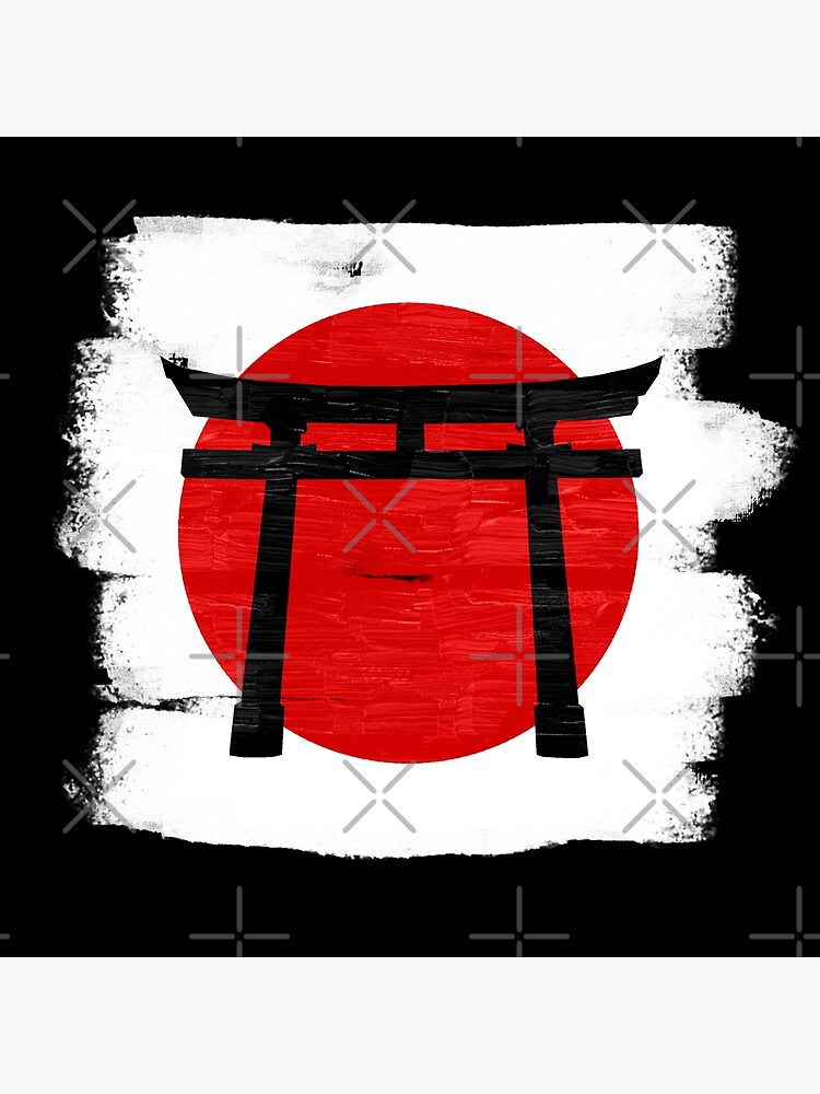 Discover Black Painted Rough Japanese Gate red sun and white background, Japanese Torii Gate Premium Matte Vertical Poster