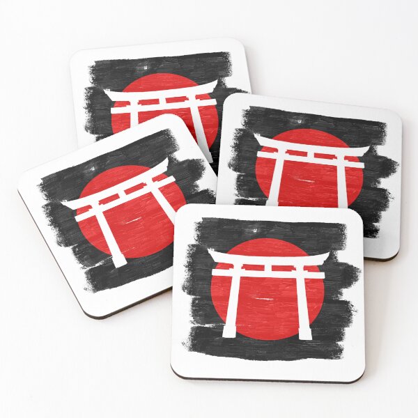 Item preview, White Painted Rough Japanese Gate red big sun and black background, Japanese Torii Gate designed and sold by RiciPaneto.