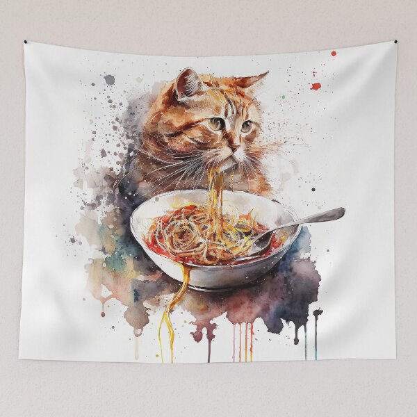 Item preview, cat eating spaghetti designed and sold by shokA Design.