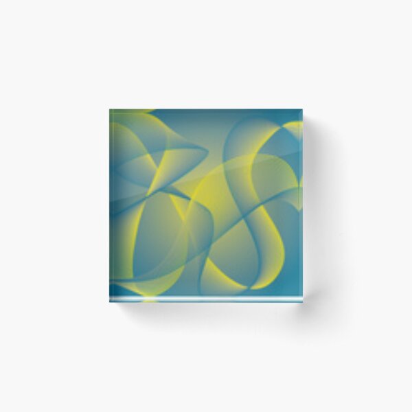 Background, abstract, illustration, art, blue, wave, oscillation, color, yellow, image, vector, modern, artistic, ripple, wallpaper Acrylic Block