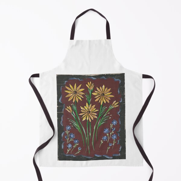 Item preview, Folk Art Yellow And Blue Flowers On Brown - Traditional Painting designed and sold by TheRainFamily.
