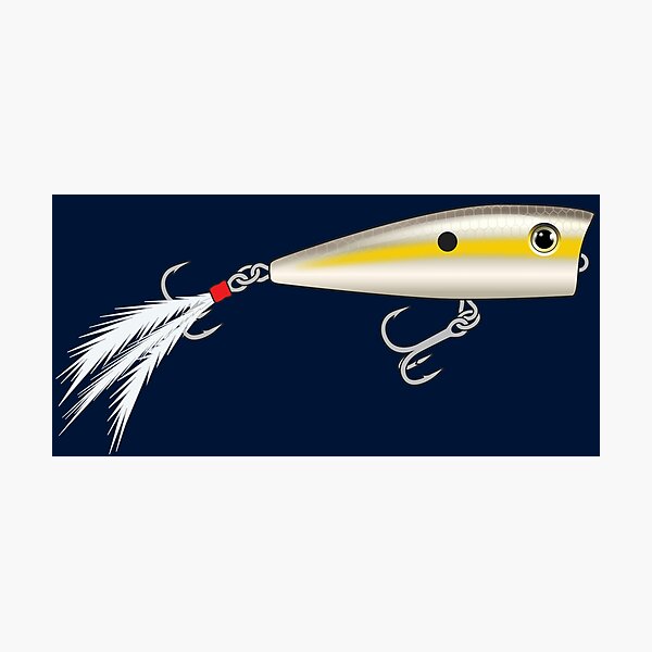 Popper Topwater Fishing Lure - Blue Yellow Stripe Shad Pattern Sticker  Photographic Print for Sale by BlueSkyTheory