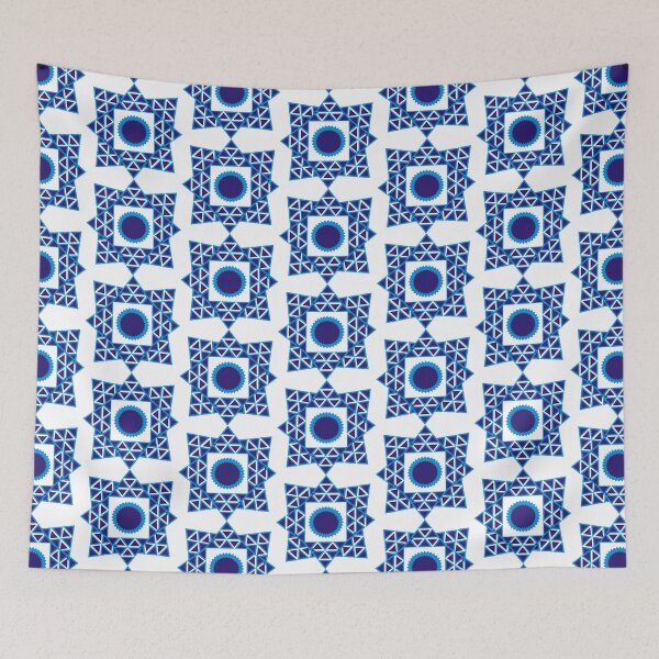 Item preview, Blue White Geometric Triangle Circle Mandala Pattern designed and sold by Nisha Prabhu.