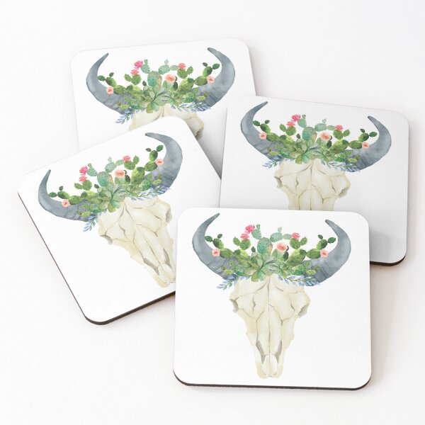 Item preview, Bull skull with cacti crown - hand painted watercolor designed and sold by SouthPrints.