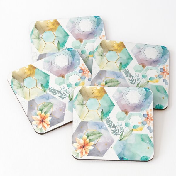 Item preview, Abstract Background. Watercolor Hexagonal and Floral Surface Art. designed and sold by LotusBlanc.