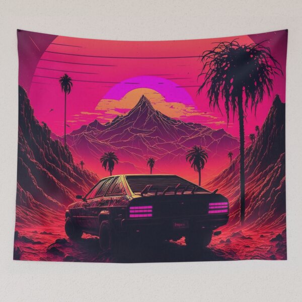 Item preview, 80s Stylized Car Parked Before Synthwave Sun  designed and sold by Nightarcade.