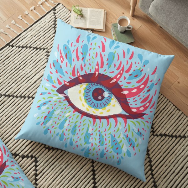 Weird Blue Psychedelic Eye Trippy Art Floor Pillow