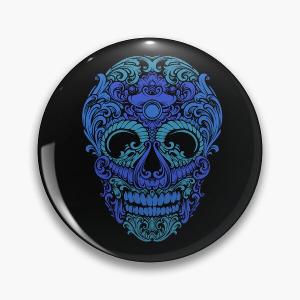 Artikelvorschau, Verzierter bunter Totenkopf (blaue Version) entworfen und verkauft von OnlyHell.