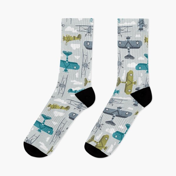 Item preview, Sky is the limit // bunny grey background hale navy bali blue split pea green and peacock blue vintage airplanes in the clouds designed and sold by SelmaCardoso.