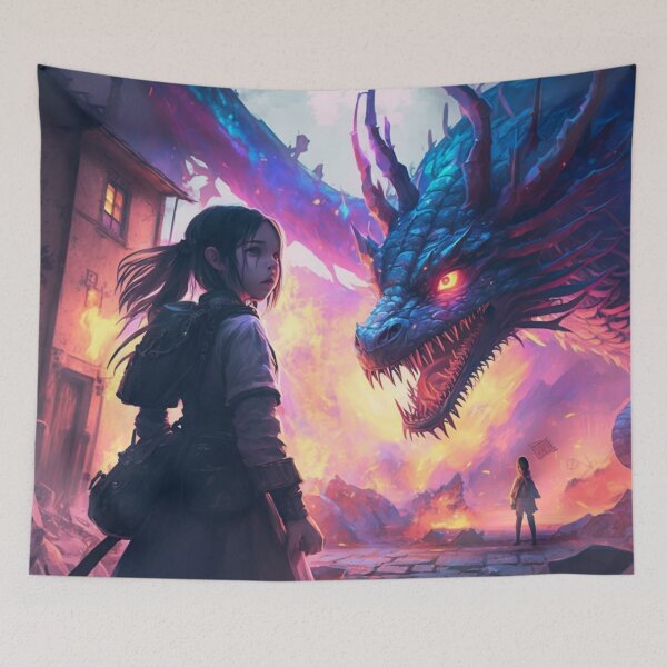 Item preview, girl and dragon like game of thrones television serie - fire and smoke designed and sold by Art Store Stickers.