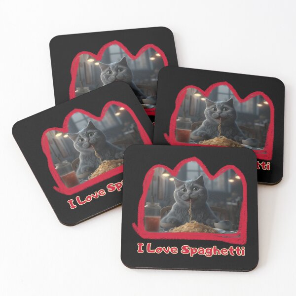 Item preview, Funny Grey Cat Eating Spaghetti Art designed and sold by Cute-Jory-Store.