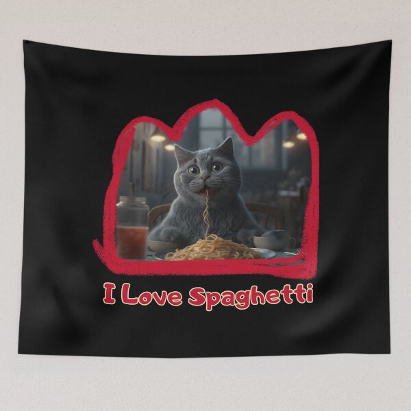 Item preview, Funny Grey Cat Eating Spaghetti Art designed and sold by Cute-Jory-Store.