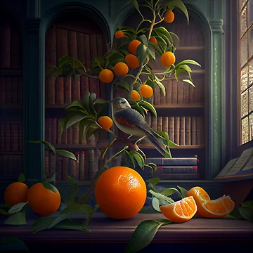 Imagen de la obra Rapidly Mandarins in the Library Digital Painting de CodeAndColors